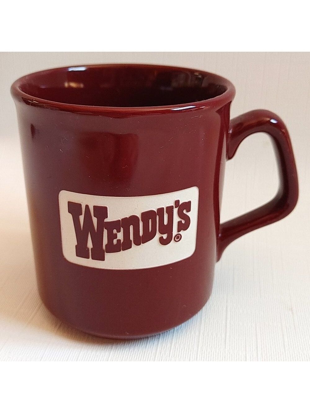 Wendys Wendy's Hamburgers Mug Coffee Cup Maroon Red White Logo